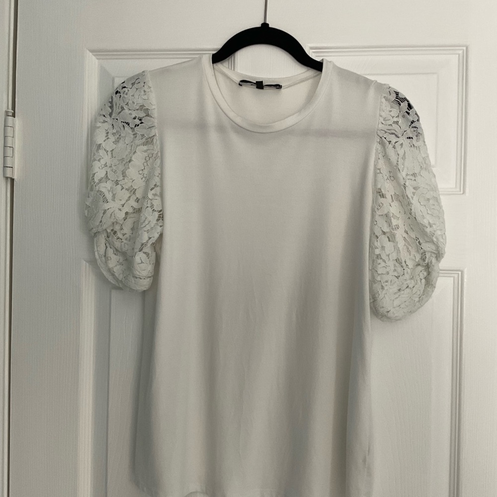 White Lace Sleeve Women's Top